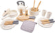 Woet ® ensemble de vaisselle et de poêles en bois pour enfants - ensemble de jeu de 20 pièces avec casseroles, vaisselle et couverts - accessoires de cuisine jouets pour enfants - jouets de cuisine de jeu de rôle - à partir de 2 ans