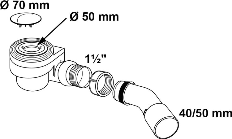 Kirchhoff pp caniveau de douche et de bain 50 mm, chromé, 1 1 2 x 40 50 mm, avec couvercle, 70 mm