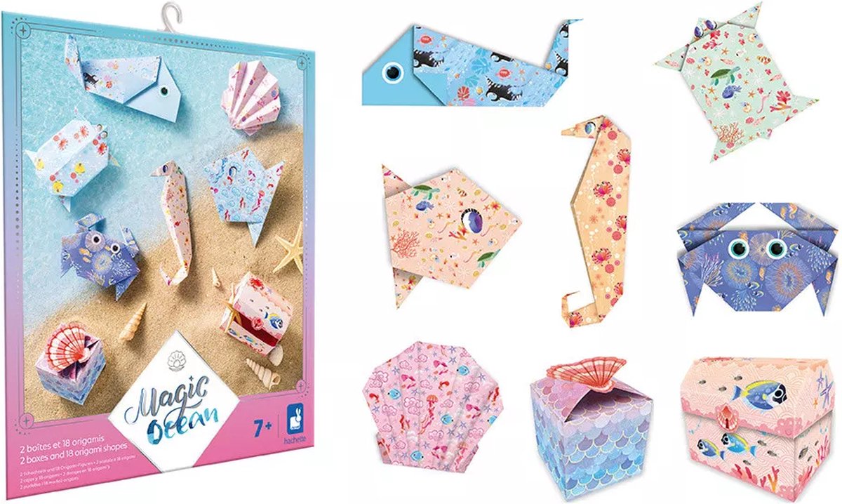 Janod - océan magique - origami - réalise 2 boîtes et 18 figurines en origami
