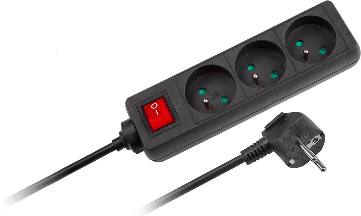 Rebel - multiprise avec interrupteur - 3 prises - rallonge - 3 prises - 1,5m - noir - urz3197-1.5