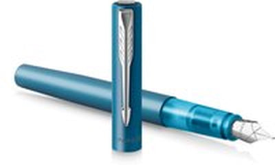 Stylo plume Parker Vector XL | peinture métallisée vert-bleu sur laiton avec détails chromés | pointe moyenne avec recharge d'encre bleue | emballage cadeau