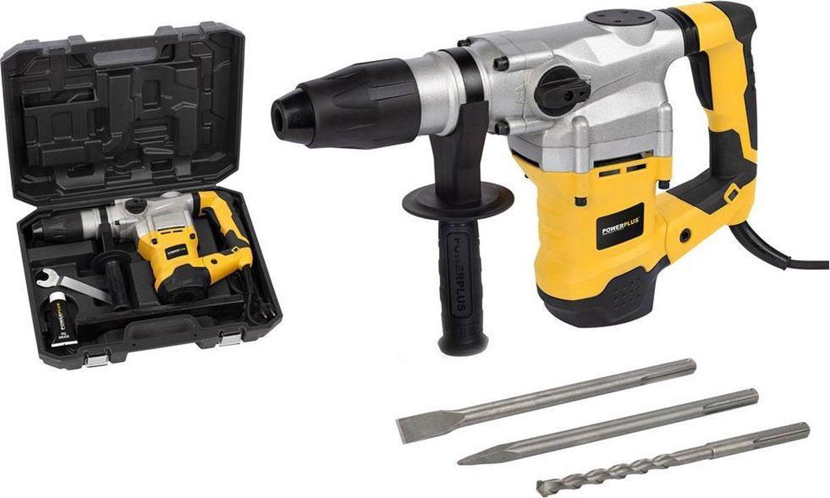Powerplus electric hammer drill POWX1179 - 3 in 1: chiseling hammer drills and chisel rotation, 1600 W drill, 9 y, SDS Max, 3 accessories