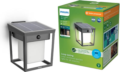 Philips LED Applique Philips Blaise - LED ultra efficace - lampe solaire d'extérieur - lumière chaude et brillante 3000k - anthracite - design rectangulaire - détecteur de mouvement - énergie solaire - auto-connectable