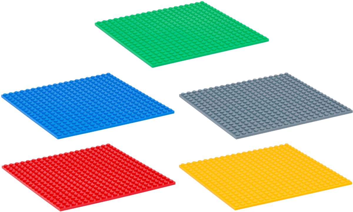 Eddy Toys plaques de construction pour blocs de construction - 29784 - 16x1 - plaque de base compatible avec les blocs de construction les plus courants - plaque de construction en rouge bleu vert jaune gris - plaque de base pour constructions