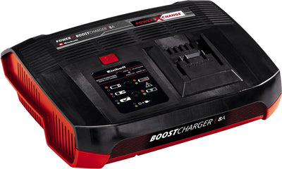 Chargeur booster Einhell - power x-change - 18 v - capacité de charge 8a - support mural intégré - convient à toutes les batteries power x-change