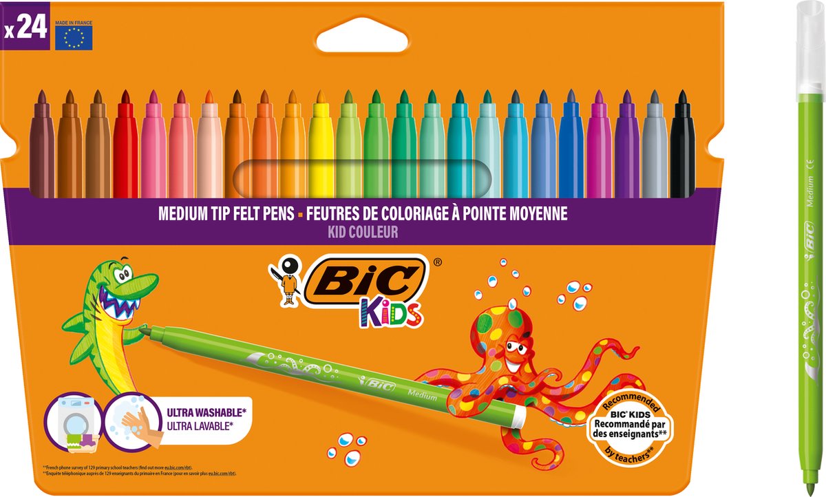Bic kid couleur ultra - feutre - effaçable - enfant - 24 pièces