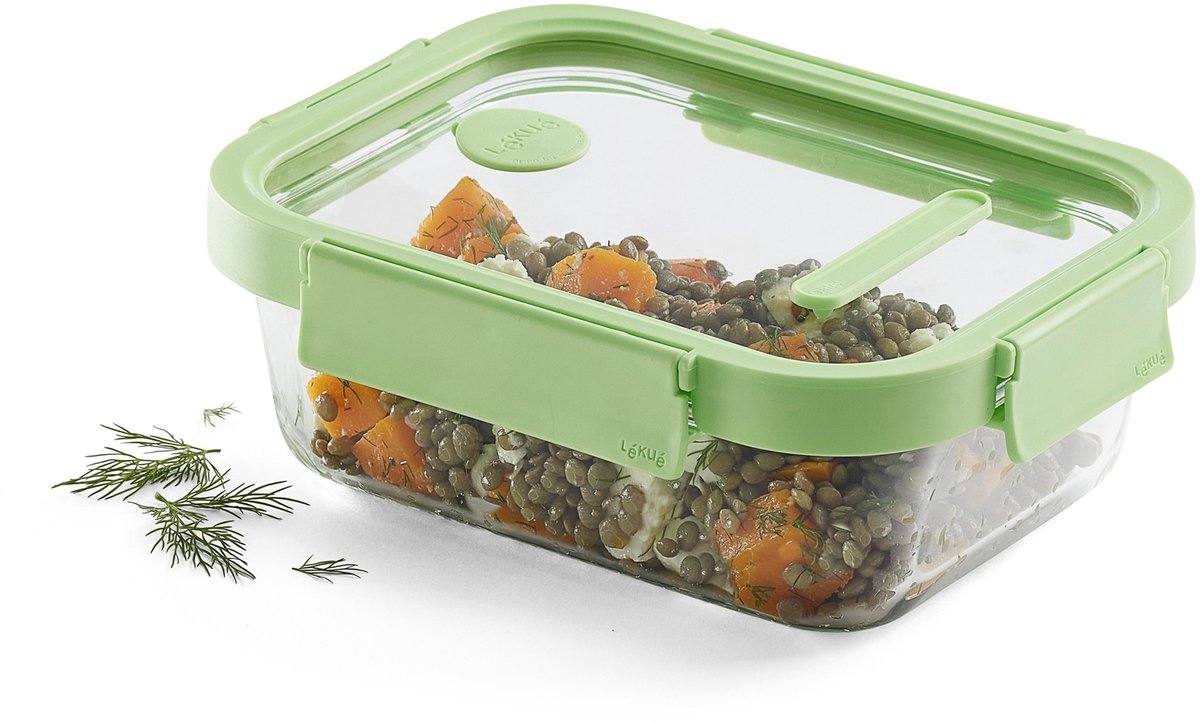 Lékué boîte de conservation alimentaire verre 1520 ml - rectangle - vert