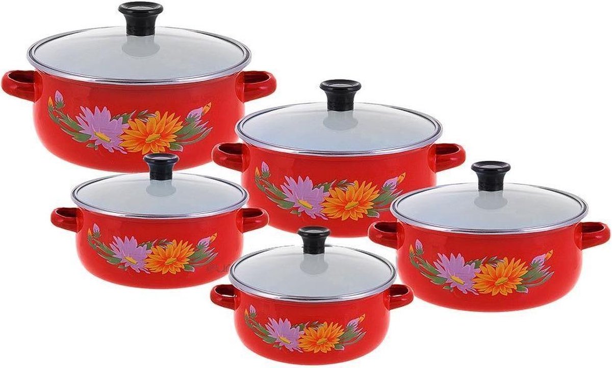 Klausberg 7170 - Set de casseroles 10 pièces - émail - rouge