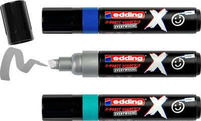 Edding 6900 x multimarqueur - lot de 3 bleu, turquoise, argent - convient à toutes les surfaces - pointe biseautée 2-10 mm - encre végétalienne - en plastique recyclé - produit localement en Allemagne