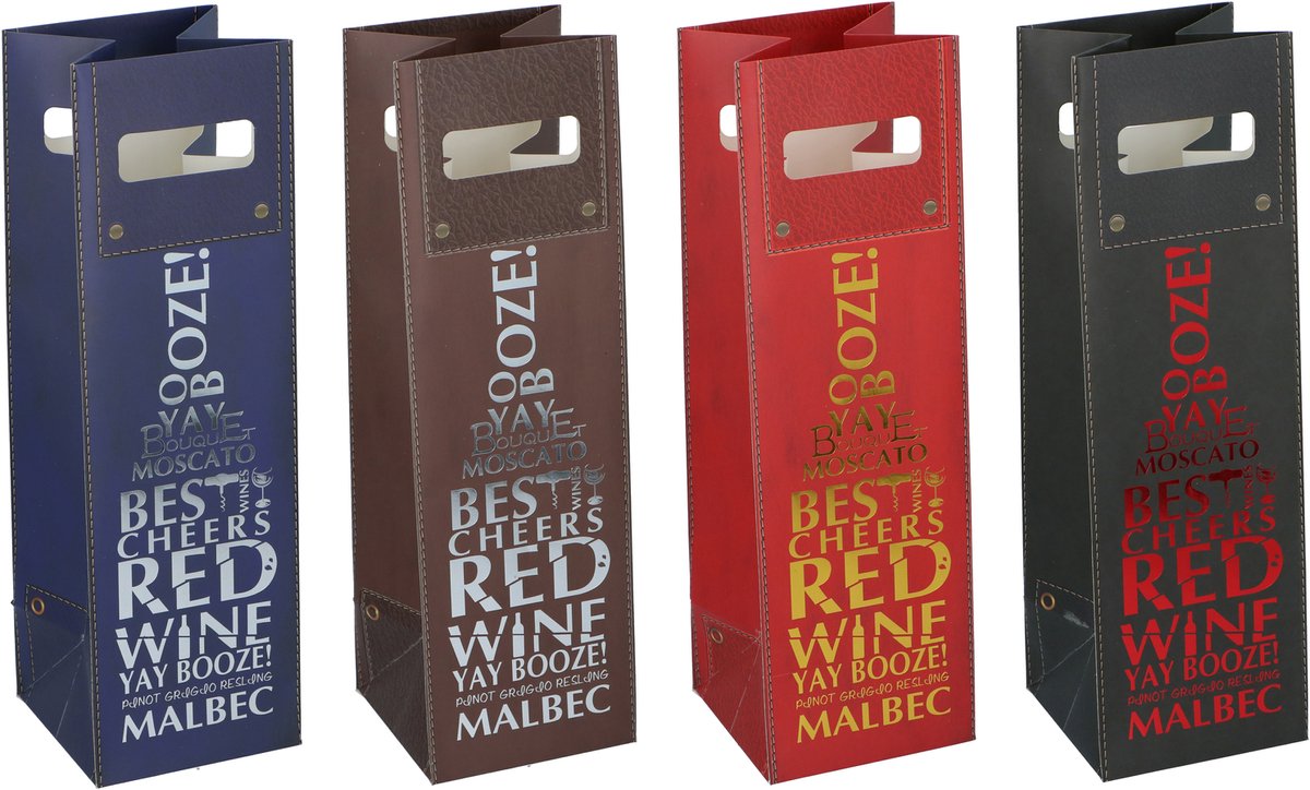 Party casa sac cadeau pour bouteille de vin - emballage cadeau pour bouteille de vin avec poignée - emballage cadeau pour bouteille de vin - sac cadeau de vin réutilisable - emballage de vin pour cadeau - 1 variante aléatoire