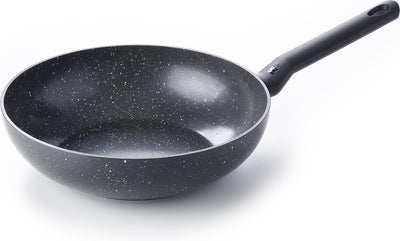 Poêle wok BK Universe 28 cm - 3,7 l - revêtement antiadhésif sans PFA - poêle wok induction - poêle céramique - passe au four jusqu'à 230°c - poignée froide - sans couvercle - granit noir