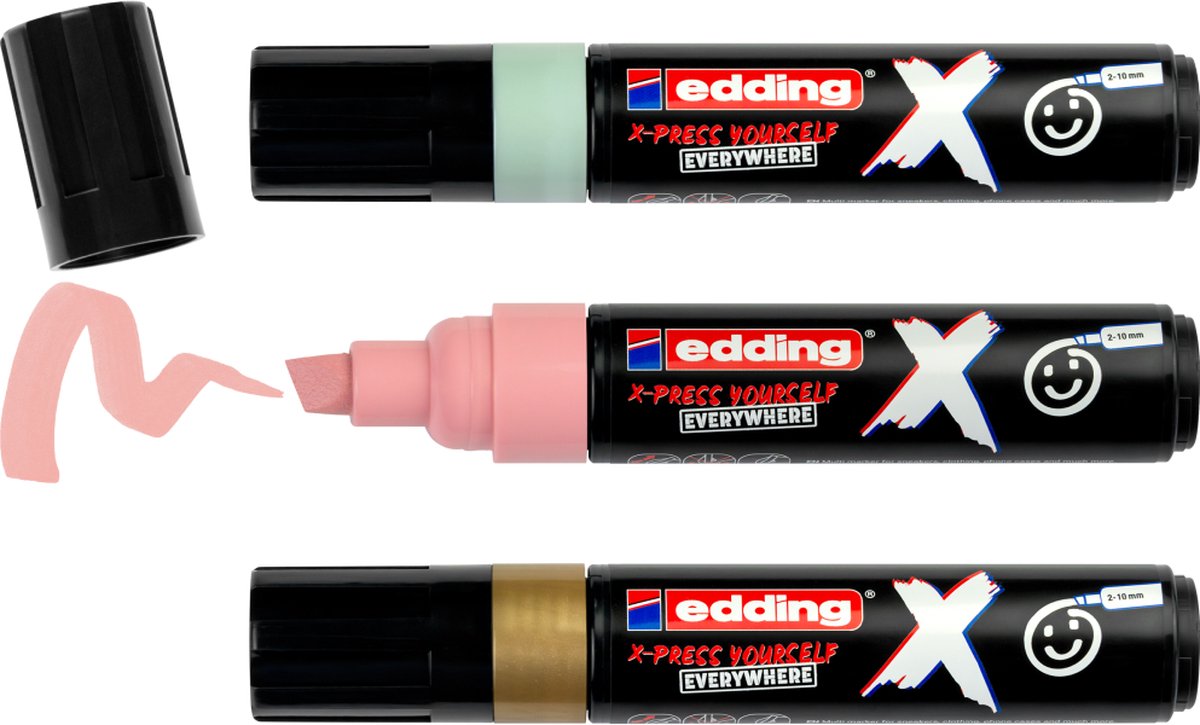 Edding 6900 x multimarqueur - lot de 3 or, menthe, rose pastel - convient à toutes les surfaces - pointe biseautée 2-10 mm - encre végétalienne - en plastique recyclé - produit localement en Allemagne