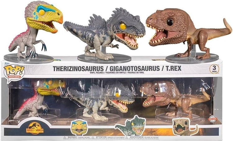 Funko-pop ! Jurassic World : Dominion - Therizinosaurus Giganotosaurus T-Rex exclusif 3-Pack