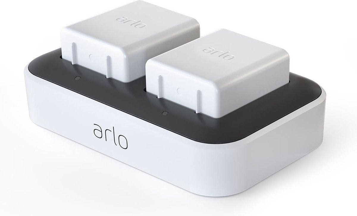 Chargeur de batterie double Arlo (blanc) - chargeur de batterie double - accessoire certifié - chargeur de batterie pour caméras - 2 batteries - compatible avec les caméras de sécurité ultra 2, ultra, pro 5, pro 4, pro 3 - vma5400c-100eus