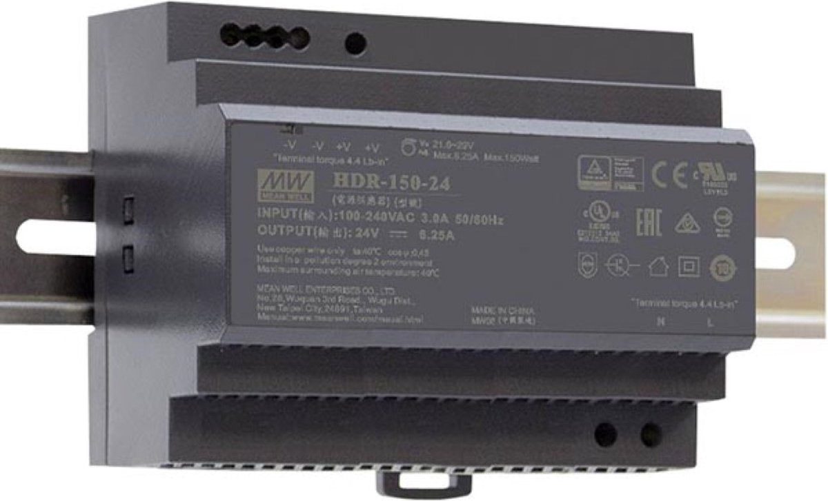 Mean well hdr-150-24 alimentation sur rail din 24 v dc 6,25 a 150 w nombre de sorties : 1 x contenu 1 pièce(s)