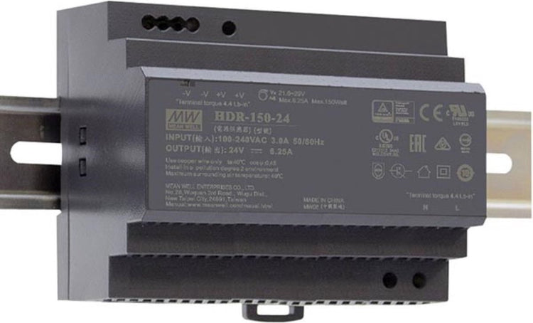 Mean well hdr-150-24 alimentation sur rail din 24 v dc 6,25 a 150 w nombre de sorties : 1 x contenu 1 pièce(s)