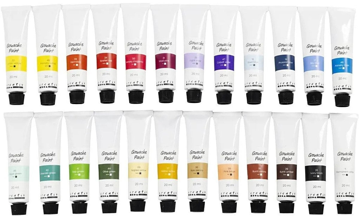 Peinture gouache Creativ company, différentes couleurs, 24x20 ml 1 boîte