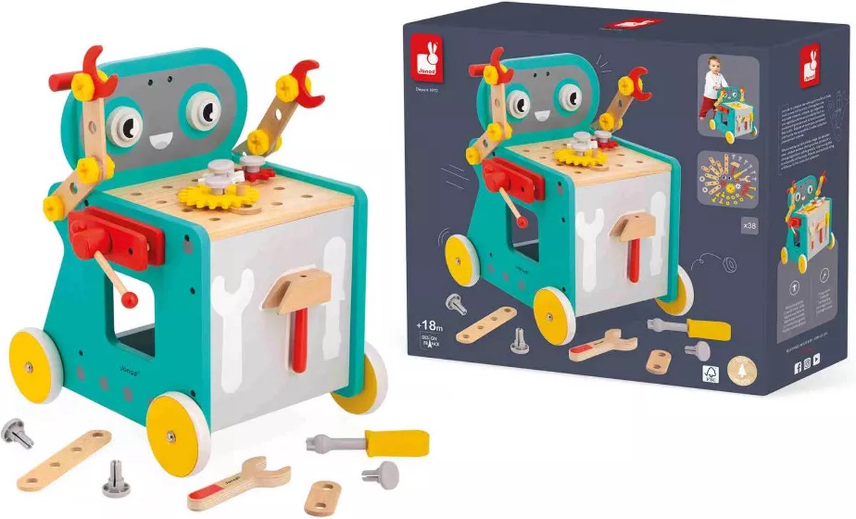 Janod - brico'kids - voiture d'activité chariot robot
