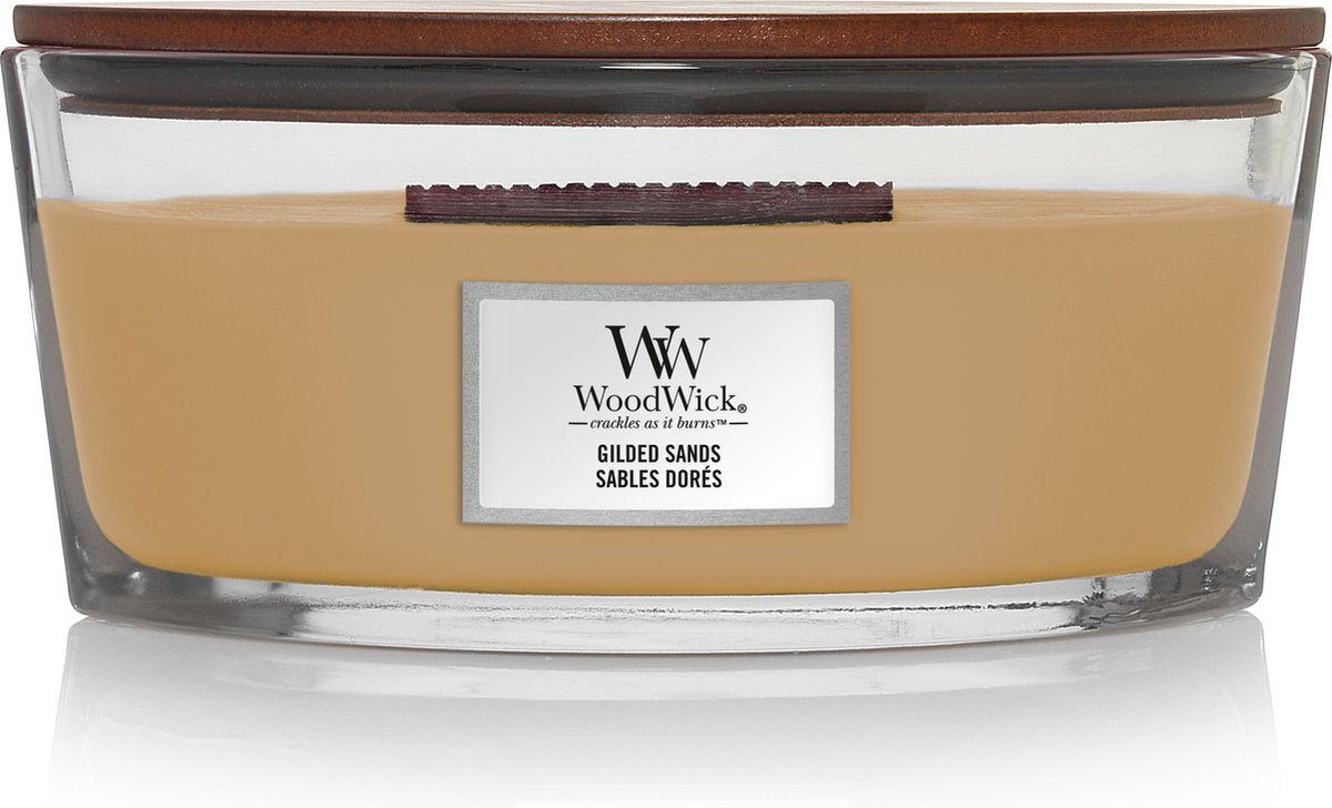 Bougie parfumée Woodwick Heartwick Flame Ellipse - Sables dorés - 50 heures de combustion