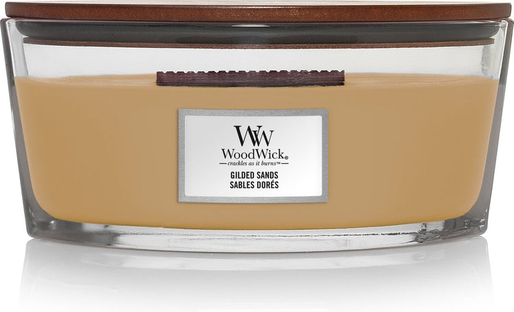 Bougie parfumée Woodwick Heartwick Flame Ellipse - Sables dorés - 50 heures de combustion