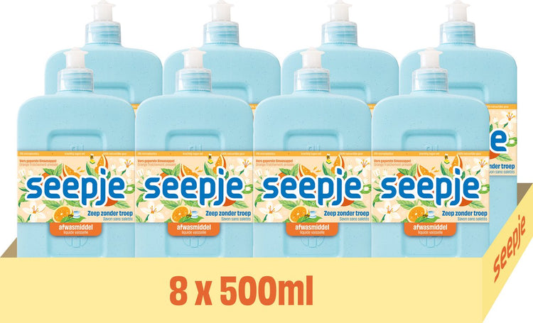 Liquide vaisselle Seepje parfum orange fraîchement pressée - 8 x 500 ml - pack économique