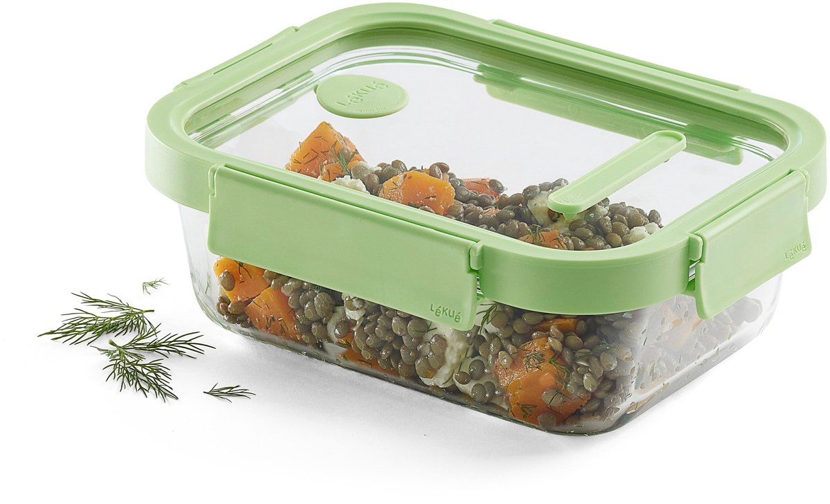Lékué boîte de conservation alimentaire verre 1050 ml - rectangle - vert
