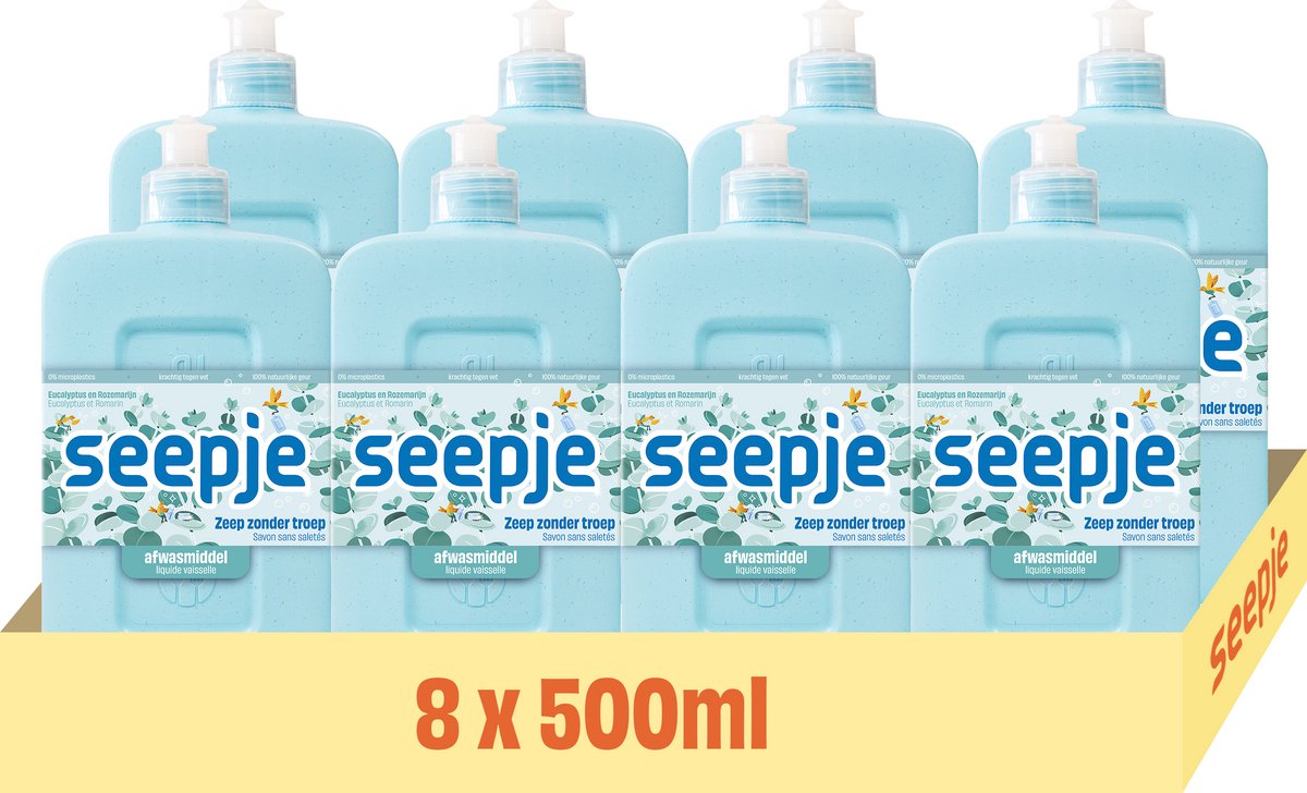 Liquide vaisselle Seepje éclaboussant l'eucalyptus - 8 x 500 ml - pack économique
