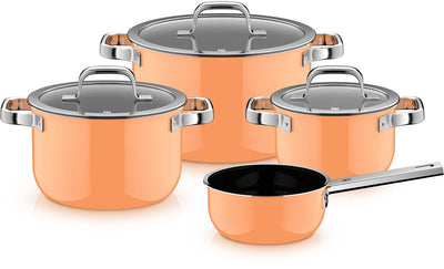 Wmf fusiontec 2.0 minérale pro - set de casseroles - 4 pièces - orange papaye - induction - résistant aux rayures - convient à toutes les sources de chaleur
