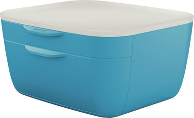 Caisson à tiroirs Leitz confortable - commode avec 2 tiroirs - boîte à tiroirs pour bureau - idéal pour le bureau à domicile, le travail à domicile - bleu serein