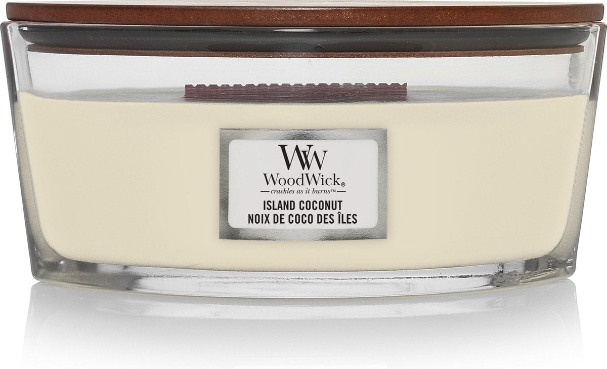 Bougie parfumée Woodwick Heartwick Flame Ellipse - Noix de coco des îles - 50 heures de combustion