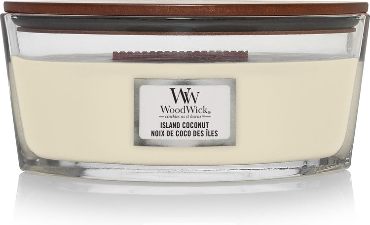 Bougie parfumée Woodwick Heartwick Flame Ellipse - Noix de coco des îles - 50 heures de combustion