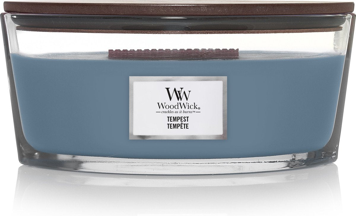 Bougie parfumée Woodwick Heartwick Flame Ellipse - Tempête - 50 heures de combustion