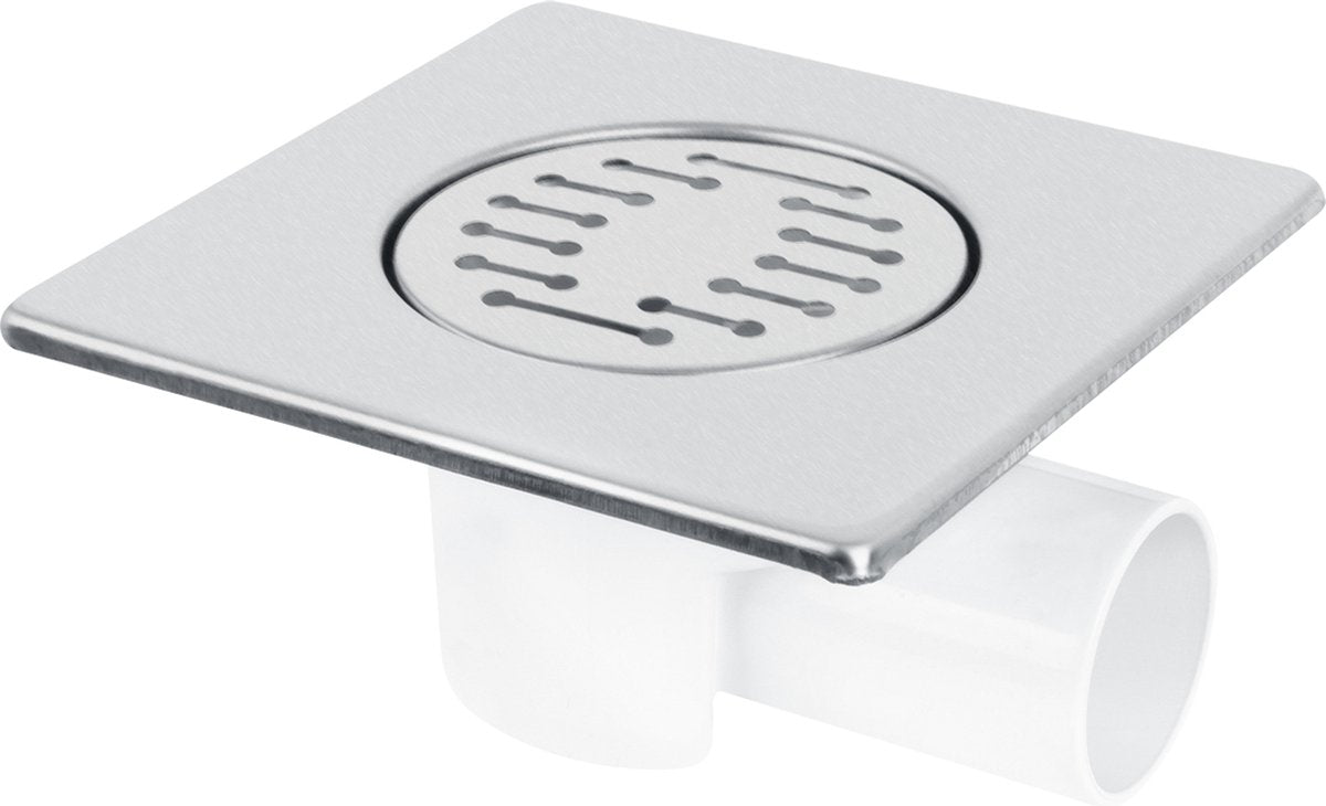 Caniveau de douche Differnz basic - caniveau de douche avec sortie latérale - chrome mat - 15 x 15 cm