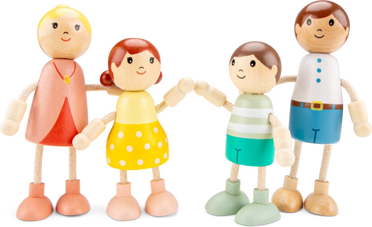 Woet ® poupées en bois pour maison de poupée - famille de 4 poupées - poupées flexibles pour maison de poupée - fsc - jouets de jeu de rôle - à partir de 3 ans