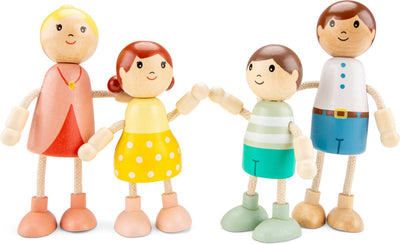 Woet ® poupées en bois pour maison de poupée - famille de 4 poupées - poupées flexibles pour maison de poupée - fsc - jouets de jeu de rôle - à partir de 3 ans