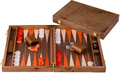 Backgammon Engelhart 18 pouces – bois de noyer incrusté – valise de luxe en noyer – jeu de société stratégique jeu de voyage – jeux longfield