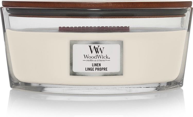 Bougie parfumée Woodwick Heartwick Flame Ellipse - Lin - 50 heures de combustion