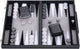 Backgammon Engelhart 15 pouces - plateau incrusté noir, blanc et gris - étui en cuir artificiel avec poignée -