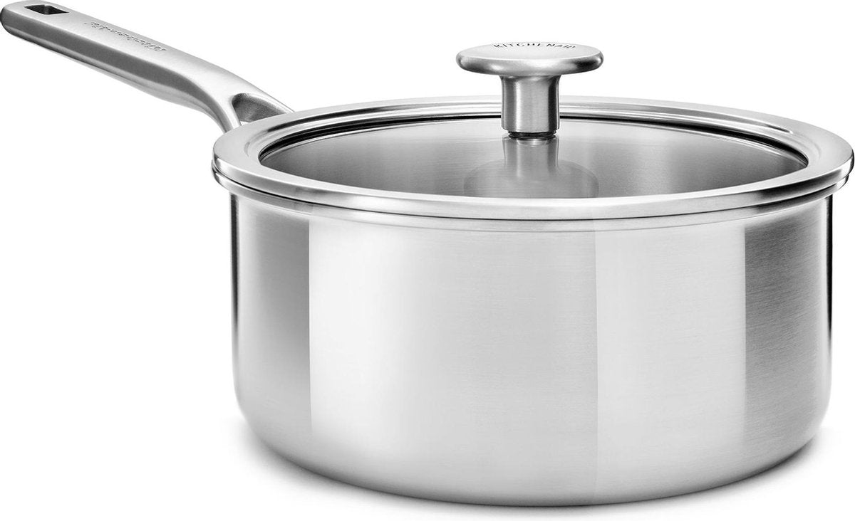 Casserole multicouche en inox Kitchenaid - ø16 cm - 1,5l - avec couvercle en verre - induction - sans pfas