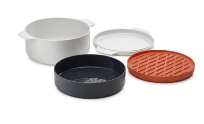 Joseph Joseph M-Cuisine Ensemble de cuisson au micro-ondes – Ensemble empilable 4 pièces avec insert vapeur, grill et marmite de 2 l