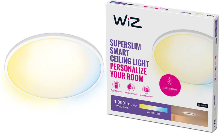 Plafonnier Wiz super slim - diamètre : 25 cm - lumière blanc chaud à froid - éclairage LED intelligent - LED intégrée - 14w - blanc - wi-fi