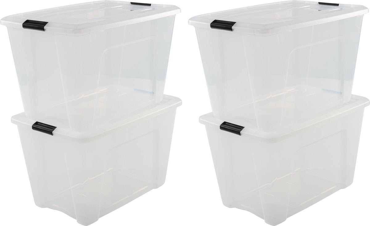 Boîte de rangement Iris topbox - 60l - plastique - noir transparent - lot de 4