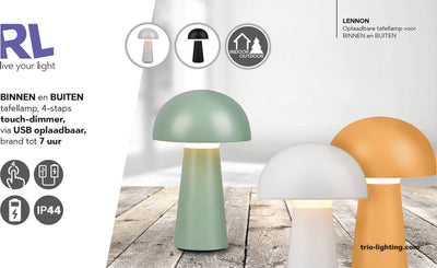 Rl live your light reality lennon - lampe de table - vert olive - incl. 1x smd 2w - rechargeable - lampe d'extérieur - dimmable - éclairage extérieur - ip44