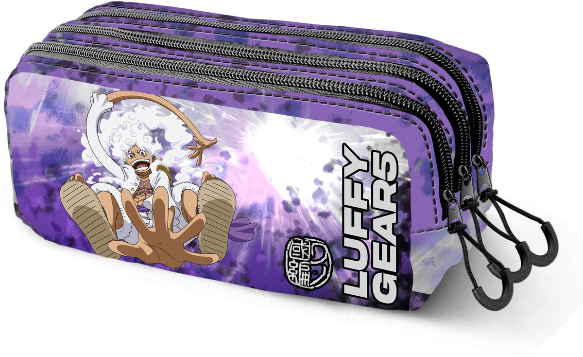 Karactermania - One Piece Luffy Gear 5 - - Trick Fan 2.2 - trousse à crayons - trousse à crayons avec triple fermeture éclair - trousse à stylos avec fixation pour chariot - lilas