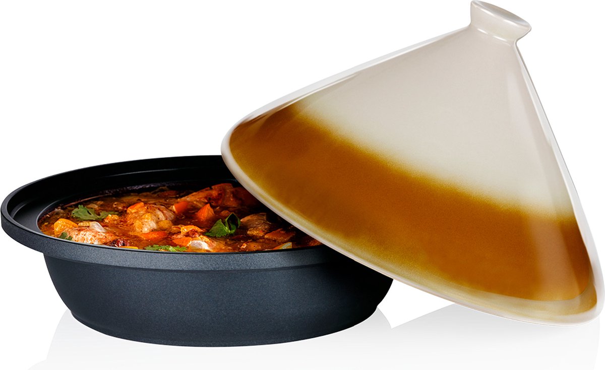 Poêle à tajine Alpina 2,5l - tahini avec couvercle en céramique ø30cm - poêle adaptée à l'induction, à la céramique, à l'électrique et au gaz - pour des plats authentiques pour 3 à 4 personnes