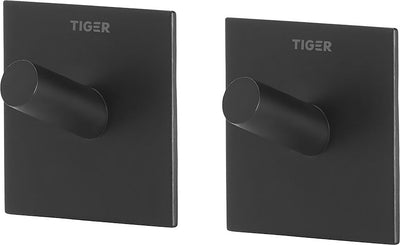 Tigre carré - crochet porte-serviettes (2 pièces) - sans perçage - crochets porte-serviettes - ruban adhésif 3m - noir mat
