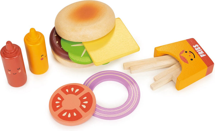 Mentari shop - set hamburger à emporter - bois - 3 ans