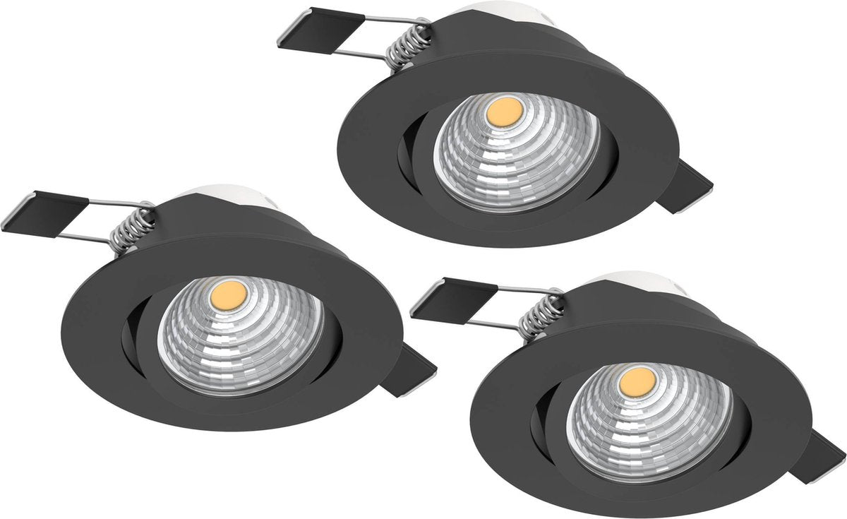 Spot encastrable Eglo saliceto - LED - ø 8,8 cm - noir - dimmable - lot de 3 pièces - inclinable