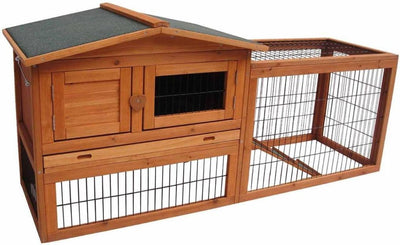 Clapier à lapin Flamingo avec enclos – grand clapier d'extérieur avec cage de nuit et enclos extérieur – 150x53x69 cm – clapier à lapin soleil classique marron