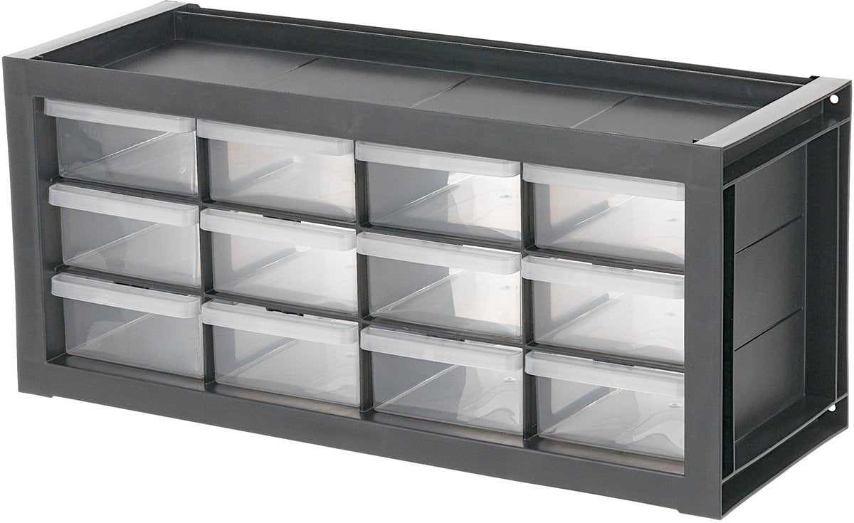 Organisateur d'atelier Iris 12 tiroirs - armoire à pièces dpc‑12 - organisation globale - plastique - gris noir